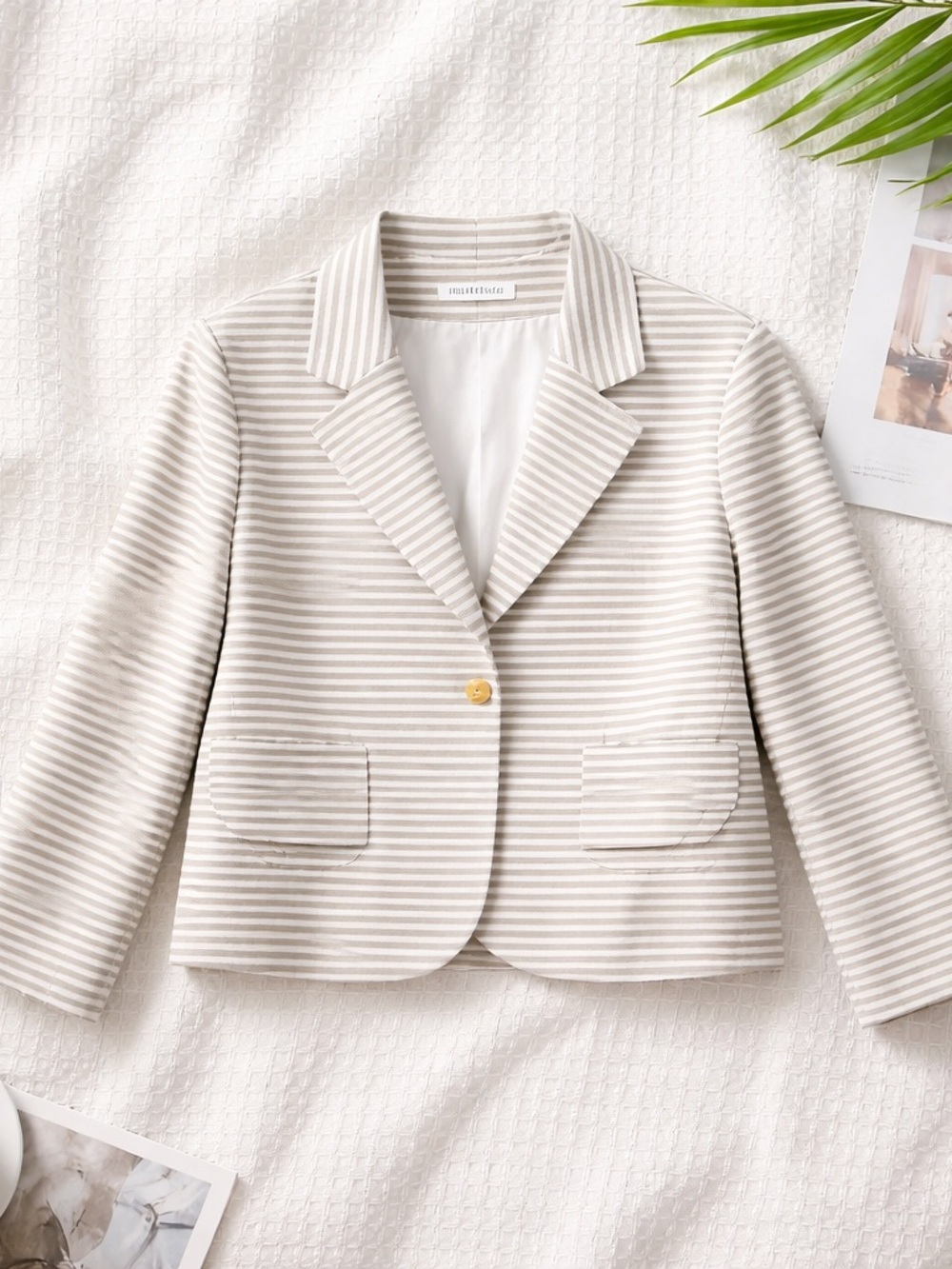 Calvin Klein Cream and White Striped Blazer
